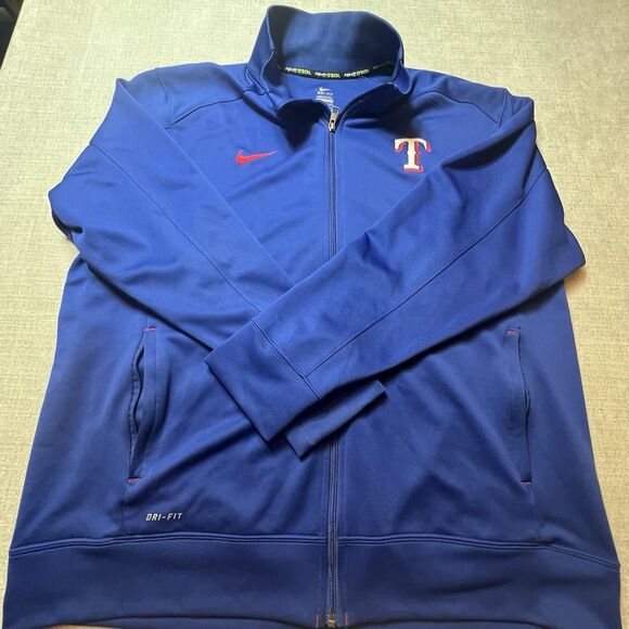Nike Other - Texas Rangers Jacket Mens XXL Blue Nike Dri Fit Full Zip Logo Embroidered